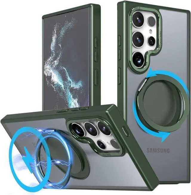 Main image of BONAEVER for Samsung Galaxy S23 Ultra / S22 Ultra 6.8 inch Case with 360° Rotatable Magnetic Ring Kickstand [Compatible with Magsafe] Military Grade Shockproof Translucent Protective Cover Green