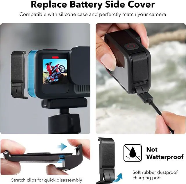 Alt view image 4 of 7 - BONAEVER Accessories for GoPro Hero 13 Black, PU Mini Carrying Case, Silicone Sleeve Rubber Protective Case, Replacement Battery Side Cover, Lens Cap & Screen Protectors for Go Pro 13 Accessories Kit