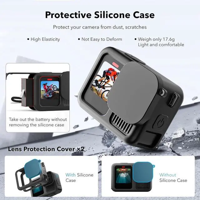 Alt view image 2 of 7 - BONAEVER Accessories for GoPro Hero 13 Black, PU Mini Carrying Case, Silicone Sleeve Rubber Protective Case, Replacement Battery Side Cover, Lens Cap & Screen Protectors for Go Pro 13 Accessories Kit