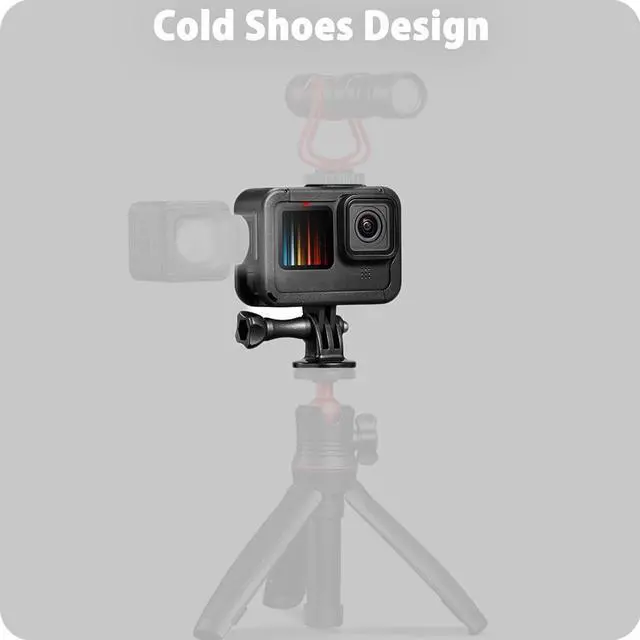 Alt view image 7 of 7 - BONAEVER Protective Accessories Kit Frame Mount Housing Case Compatible with Go Pro Hero 13/12/11/10/9 Black, Vlog Cage with Cold Shoe Adapter &Side Cover&Lens Caps&Quick Pull Movable Socket and Screw