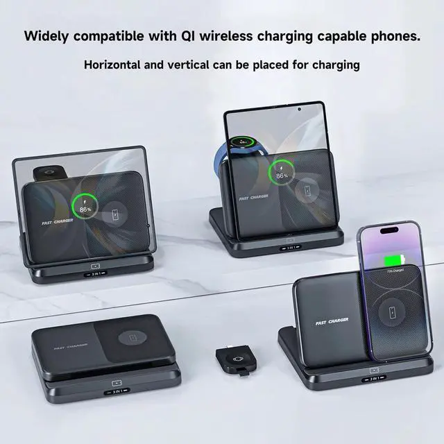 Alt view image 6 of 7 - BONAEVER for Samsung Z Fold 6 Wireless Charger Station, 3 in 1 Foldable Fast Charging Stand for Galaxy Z Fold 6/5/4/3, Z Flip 6/5/4/3, S24 Ultra/S23, Travel Galaxy Watch Charger for Ultra 7 6 5 Pro