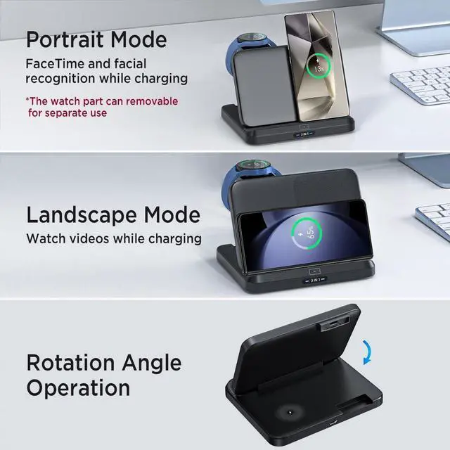 Alt view image 5 of 7 - BONAEVER Wireless Charging Station for Samsung Galaxy z Fold 6/5/4/3/2, Foldable 3 in 1 Samsung Wireless Charger for Galaxy Z Fold/Galaxy Z Flip/Galaxy Watch/Galaxy Buds/Samsung Phone Fast Charging
