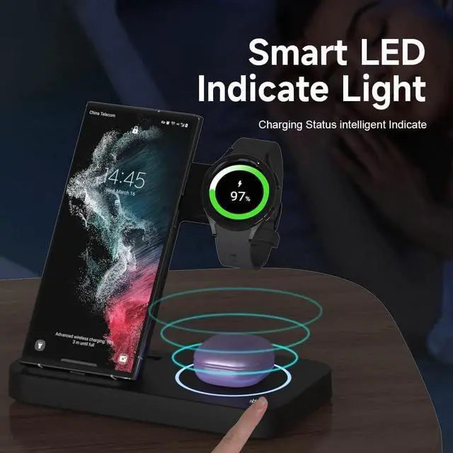 Alt view image 2 of 7 - BONAEVER Wireless Charger for Samsung & Android Multiple Devices 3 in 1 Fast Charger Station Stand for Phone Galaxy Z Flip 5/4/3 Z Fold S24 S23 Ultra S22 S21 S20, Galaxy Watch 7/6/5 Pro/4/3 Buds