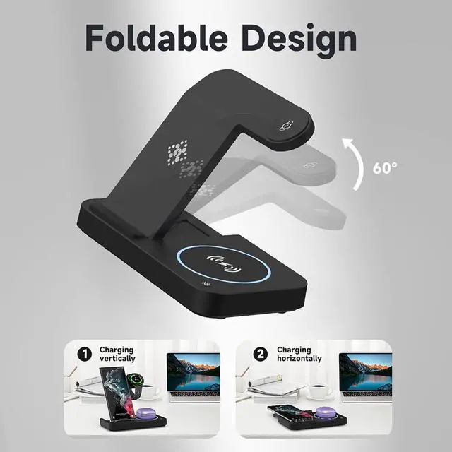 Alt view image 3 of 7 - BONAEVER Wireless Charger for Samsung & Android Multiple Devices 3 in 1 Fast Charger Station Stand for Phone Galaxy Z Flip 5/4/3 Z Fold S24 S23 Ultra S22 S21 S20, Galaxy Watch 7/6/5 Pro/4/3 Buds