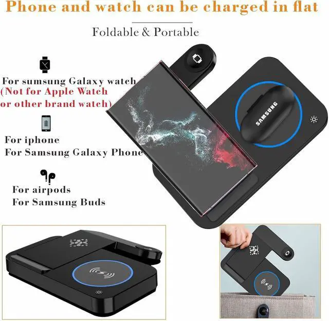 Alt view image 6 of 7 - BONAEVER Wireless Charger for Samsung & Android Multiple Devices 3 in 1 Fast Charger Station Stand for Phone Galaxy Z Flip 5/4/3 Z Fold S24 S23 Ultra S22 S21 S20, Galaxy Watch 7/6/5 Pro/4/3 Buds