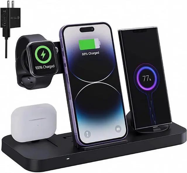 Main image of BONAEVER 6-in-1 Fast Wireless Charging Station for iPhone 16/15/14/13 Series, Apple Watch Ultra/9/8/7/6/5/4/3/2/1, AirPods Pro/1/2,18W Qi-Certified Wireless Charger Stand with QC 3.0 Adapter