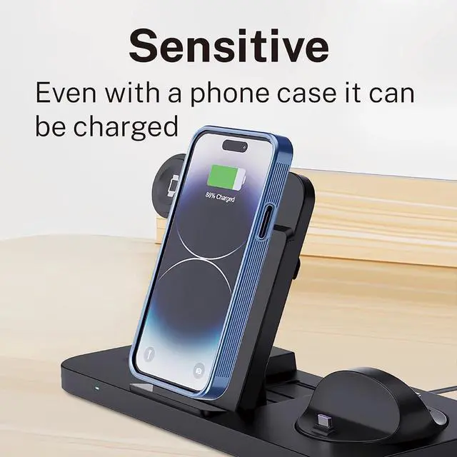 Alt view image 2 of 7 - BONAEVER 6-in-1 Fast Wireless Charging Station for iPhone 16/15/14/13 Series, Apple Watch Ultra/9/8/7/6/5/4/3/2/1, AirPods Pro/1/2,18W Qi-Certified Wireless Charger Stand with QC 3.0 Adapter