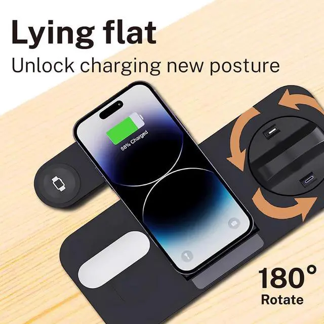 Alt view image 6 of 7 - BONAEVER 6-in-1 Fast Wireless Charging Station for iPhone 16/15/14/13 Series, Apple Watch Ultra/9/8/7/6/5/4/3/2/1, AirPods Pro/1/2,18W Qi-Certified Wireless Charger Stand with QC 3.0 Adapter