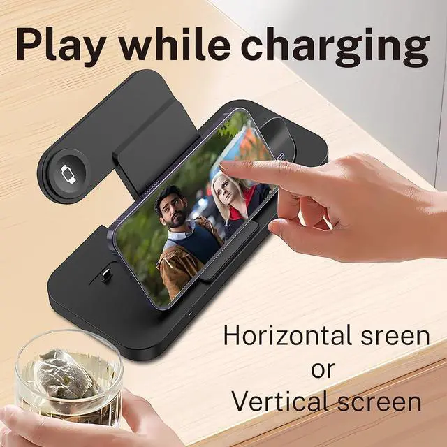 Alt view image 3 of 7 - BONAEVER 6-in-1 Fast Wireless Charging Station for iPhone 16/15/14/13 Series, Apple Watch Ultra/9/8/7/6/5/4/3/2/1, AirPods Pro/1/2,18W Qi-Certified Wireless Charger Stand with QC 3.0 Adapter