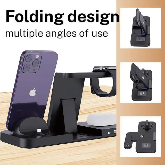 Alt view image 4 of 7 - BONAEVER 6-in-1 Fast Wireless Charging Station for iPhone 16/15/14/13 Series, Apple Watch Ultra/9/8/7/6/5/4/3/2/1, AirPods Pro/1/2,18W Qi-Certified Wireless Charger with QC 3.0 Adapter