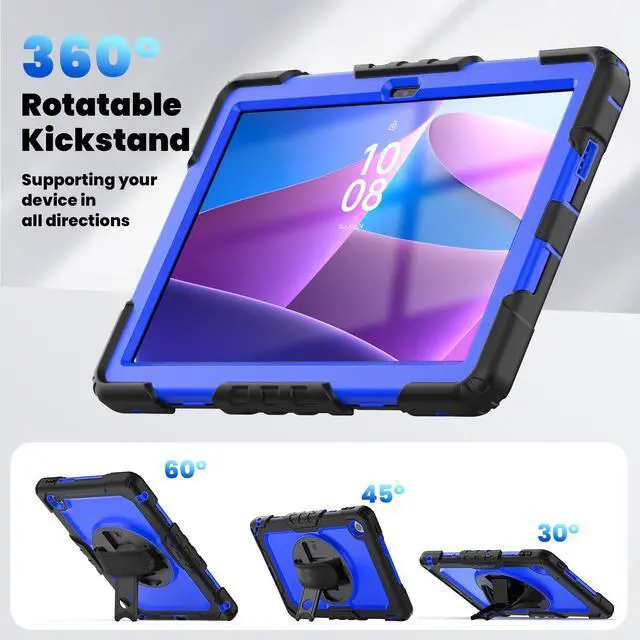 Alt view image 3 of 7 - BONAEVER Case for Lenovo Tab 10.1 inch 2025 Model TB-311FU TB-311XU with Screen Preotector Pencil Holder | Shockproof Rugged Cover with Kickstand Hand Strap Shoulder Strap Blue