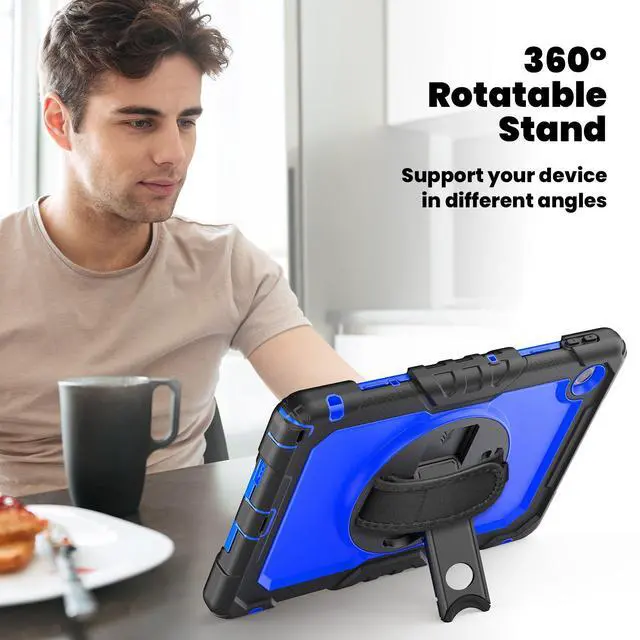Alt view image 6 of 7 - BONAEVER Case for Lenovo Tab 10.1 inch 2025 Model TB-311FU TB-311XU with Screen Preotector Pencil Holder | Shockproof Rugged Cover with Kickstand Hand Strap Shoulder Strap Blue