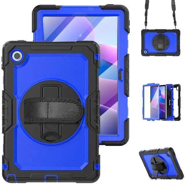 Main image of BONAEVER Case for Lenovo Tab 10.1 inch 2025 Model TB-311FU TB-311XU with Screen Preotector Pencil Holder | Shockproof Rugged Cover with Kickstand Hand Strap Shoulder Strap Blue