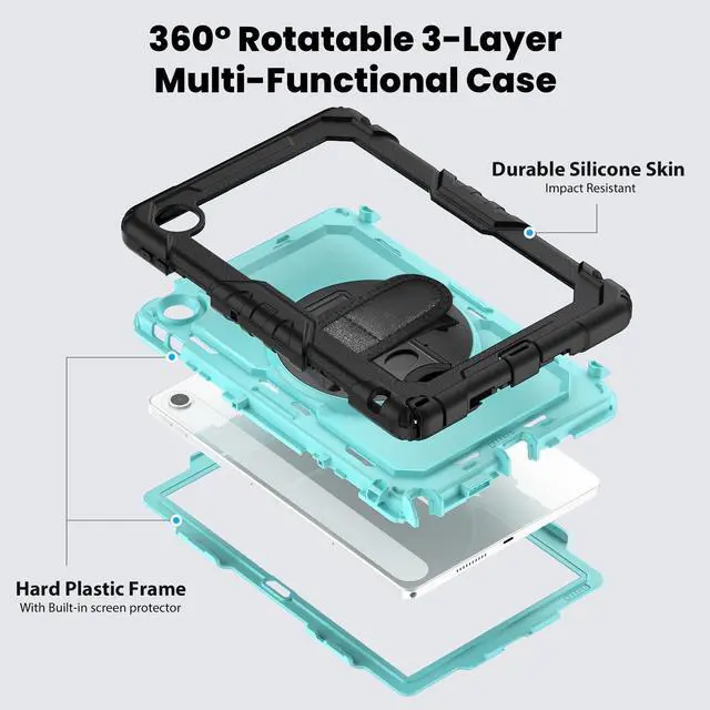 Alt view image 7 of 7 - BONAEVER Case for Lenovo Tab 10.1 inch 2025 Model TB-311FU TB-311XU with Screen Preotector Pencil Holder | Shockproof Rugged Cover with Kickstand Hand Strap Shoulder Strap Light Blue