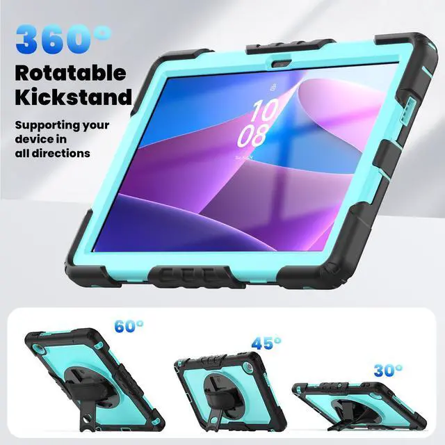 Alt view image 2 of 7 - BONAEVER Case for Lenovo Tab 10.1 inch 2025 Model TB-311FU TB-311XU with Screen Preotector Pencil Holder | Shockproof Rugged Cover with Kickstand Hand Strap Shoulder Strap Light Blue