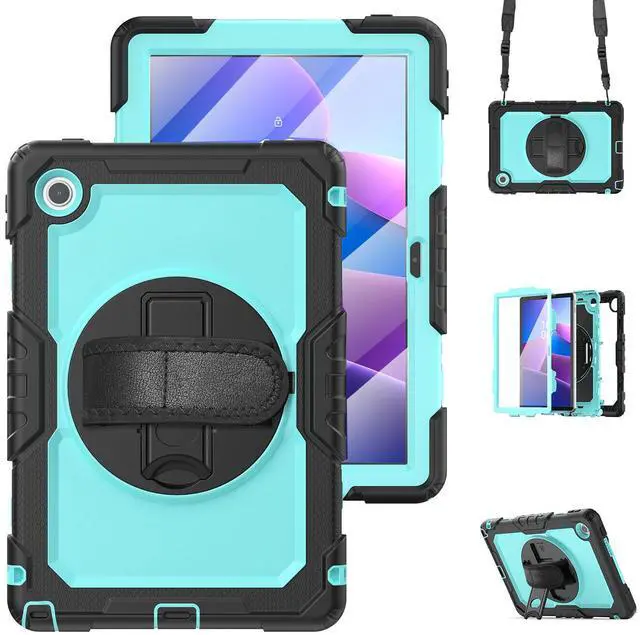Main image of BONAEVER Case for Lenovo Tab 10.1 inch 2025 Model TB-311FU TB-311XU with Screen Preotector Pencil Holder | Shockproof Rugged Cover with Kickstand Hand Strap Shoulder Strap Light Blue