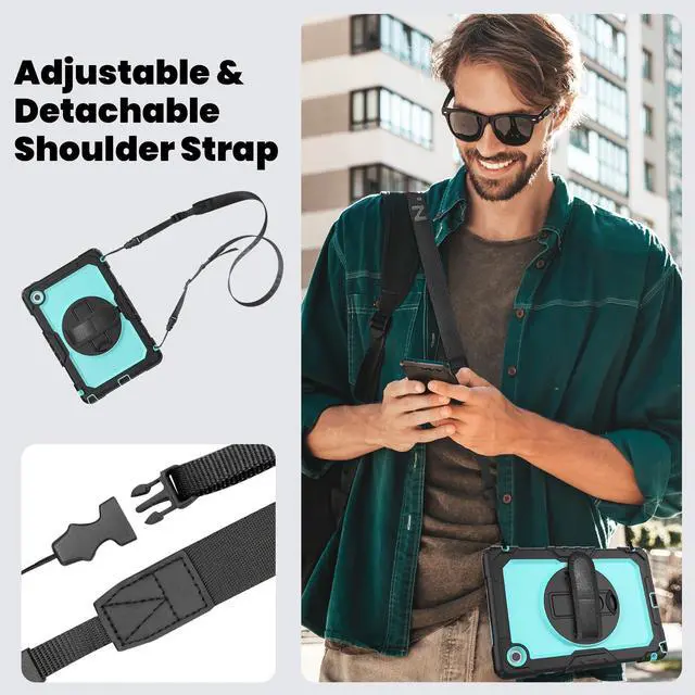 Alt view image 5 of 7 - BONAEVER Case for Lenovo Tab 10.1 inch 2025 Model TB-311FU TB-311XU with Screen Preotector Pencil Holder | Shockproof Rugged Cover with Kickstand Hand Strap Shoulder Strap Light Blue