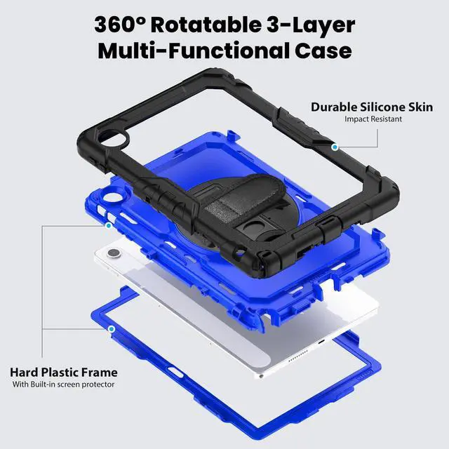 Alt view image 7 of 7 - BONAEVER Case for Lenovo Tab 10.1 inch 2025 Model TB-311FU TB-311XU with Screen Preotector Pencil Holder | Shockproof Rugged Cover with Kickstand Hand Strap Shoulder Strap Blue