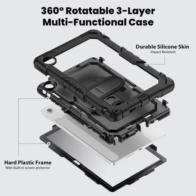 Alt view image 6 of 7 - BONAEVER Case for Lenovo Tab 10.1 inch 2025 Model TB-311FU TB-311XU with Screen Preotector Pencil Holder | Shockproof Rugged Cover with Kickstand Hand Strap Shoulder Strap