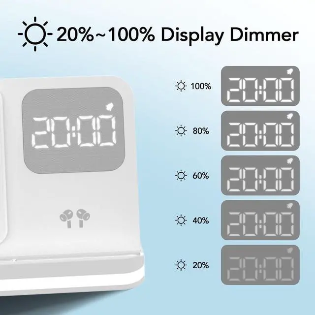 Alt view image 3 of 6 - 4 in 1 Wireless Charger with Alarm Clock Compatible for Galaxy Watch 7/Ultra/FE/6/5 Pro Galaxy S25/Ultra/S25+/S24/S23/Note 20/Z Flip 6/5 Fold 6/5 Galaxy Buds 3/2/Pro Multiple Devices Charging Station
