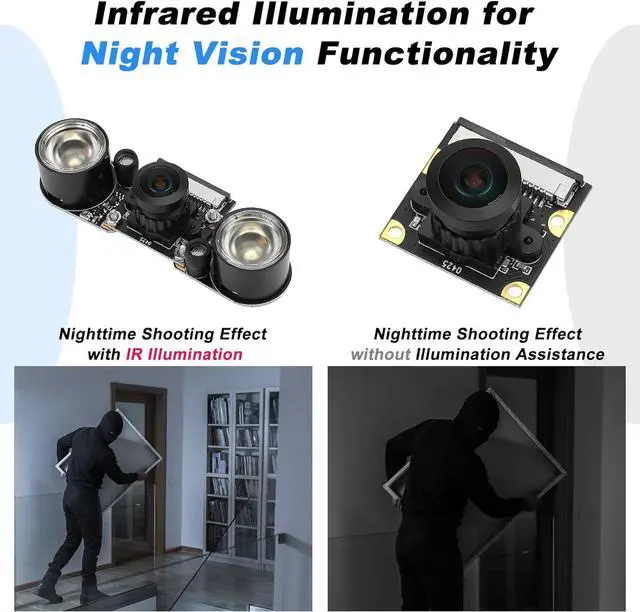 Alt view image 5 of 7 - BONAEVER Camera Module 8MP CSI IMX219 Sensor for Raspberry Pi 5 with 160° Wide-Angle Lens & Night Vision, Infrared Illuminator Included