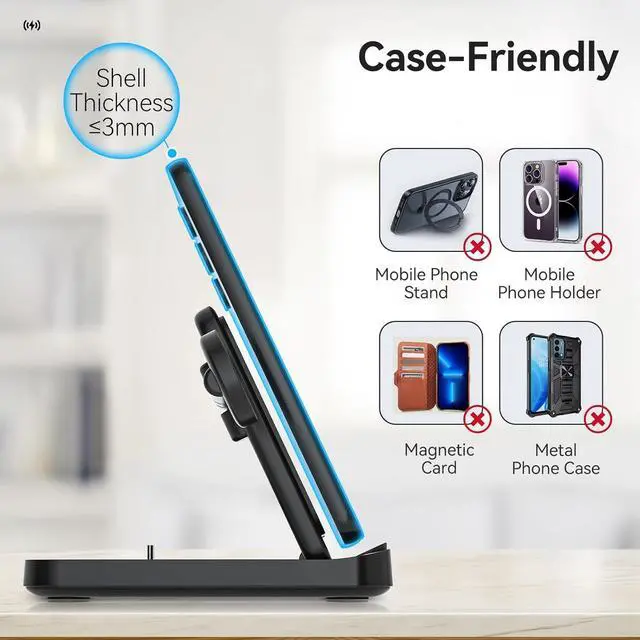 Alt view image 5 of 7 - BONAEVER Wireless Charger Station for Samsung Z Fold 6 / 5, 3 In 1 Foldable Fast Wireless Charging Stand Dock for Samsung Galaxy Z Fold4/Flip 6/5/, Wireless Charger for Watch 6/6 Classic, Buds 2