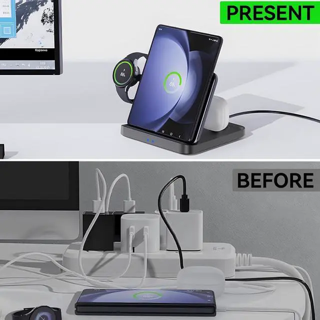 Alt view image 6 of 7 - BONAEVER Wireless Charger Station for Samsung Z Fold 6 / 5, 3 In 1 Foldable Fast Wireless Charging Stand Dock for Samsung Galaxy Z Fold4/Flip 6/5/, Wireless Charger for Watch 6/6 Classic, Buds 2