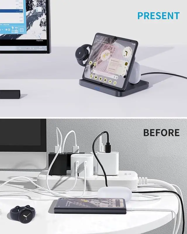 Alt view image 7 of 7 - BONAEVER 3 in 1 Foldable Wireless Charging Station for Google Pixel 9 Pro Fold/9 Pro/9/8 Pro/8A/7/6/5/4, Pixel Buds and Pixel Watch 1, 15W Wireless Charger Stand, Not for Pixel Watch 2nd