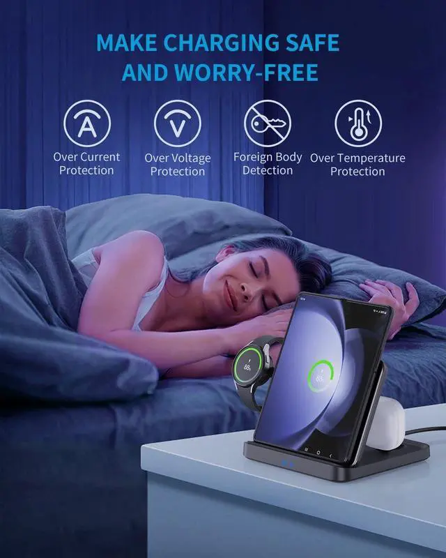 Alt view image 3 of 6 - BONAEVER for Samsung Z Fold 6/5 Wireless Charger Station 3 in 1 Foldable Fast Charging Stand Dock for Galaxy Z Fold 4/, Z Flip 6/5/4/, S25/S24/S23/S22, Note20/10 Ultra, Watch 6/5/Pro/4/3, EarBuds