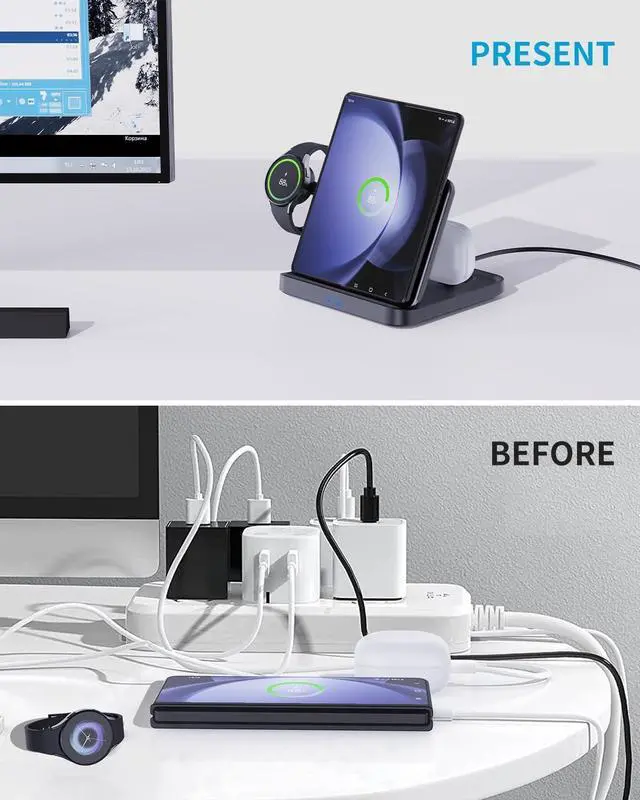 Alt view image 6 of 6 - BONAEVER for Samsung Z Fold 6/5 Wireless Charger Station 3 in 1 Foldable Fast Charging Stand Dock for Galaxy Z Fold 4/, Z Flip 6/5/4/, S25/S24/S23/S22, Note20/10 Ultra, Watch 6/5/Pro/4/3, EarBuds