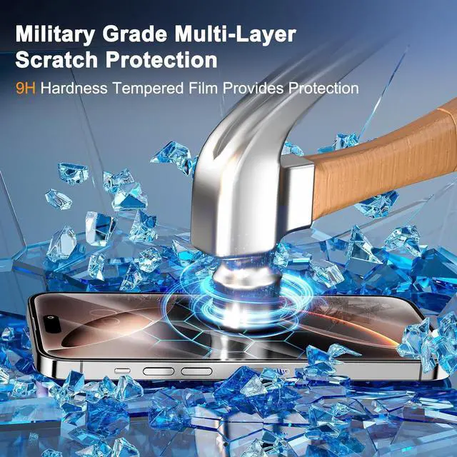 Alt view image 6 of 7 - BONAEVER 3 Pack Screen Protector for iPhone 16 Pro Max with 3 Pack Camera Lens Tempered Glass Protector, 6.9 Inch HD Clear Glass Film 9H Hardness Full Coverage, Scratch Resistent, No Air Bubbles