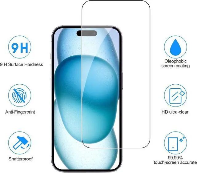 Alt view image 3 of 7 - BONAEVER 3 Pack Screen Protector for iPhone 15 Pro Max with 3 Pack Camera Lens Tempered Glass Protector, 6.7 Inch HD Clear 9H Hardness Glass Film Full Coverage, Scratch Resistent, Bubbles Free