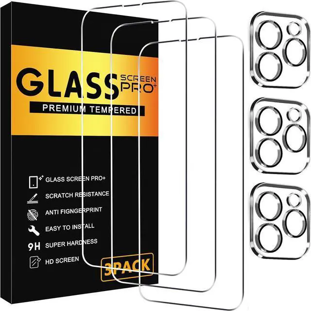 Main image of BONAEVER 3 Pack Screen Protector for iPhone 13 Pro Max with 3 Pack Camera Lens Tempered Glass Protector, 6.7 Inch HD Clear Glass Film 9H Hardness Full Coverage, Scratch Resistent, No Air Bubbles
