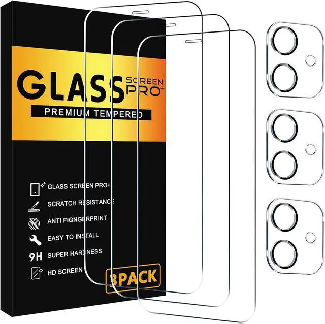 Main image of BONAEVER 3 Pack Screen Protector for iPhone 12 with 3 Pack Camera Lens Tempered Glass Protector, 6.1 Inch HD Clear Tempered Glass Film 9H Hardness Full Coverage, Scratch Resistent, No Air Bubbles