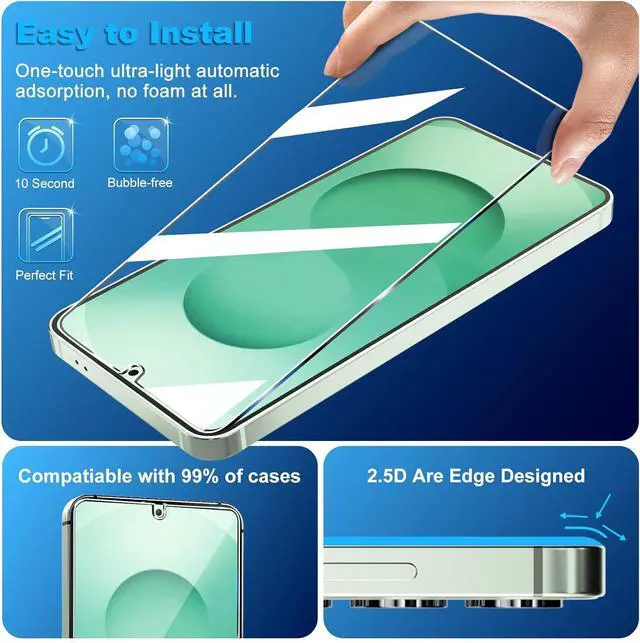 Alt view image 6 of 7 - BONAEVER 3 Pack Glass Screen Protector for Samsung Galaxy S25 [6.2 inch] + 3 Pack Camera Lens Protector, 9H Tempered Glass, Fingerprint Unlock, HD Clear Case Friendly Anti-Scratch