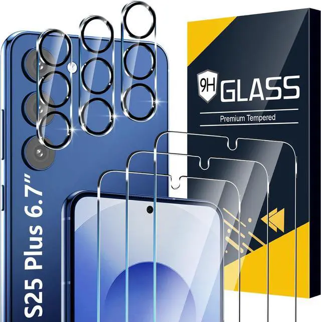 Main image of BONAEVER 3 Pack Glass Screen Protector for Samsung Galaxy S25 Plus [6.7 inch] + 3 Pack Camera Lens Protector, 9H Tempered Glass, Fingerprint Unlock, HD Clear Case Friendly Anti-Scratch