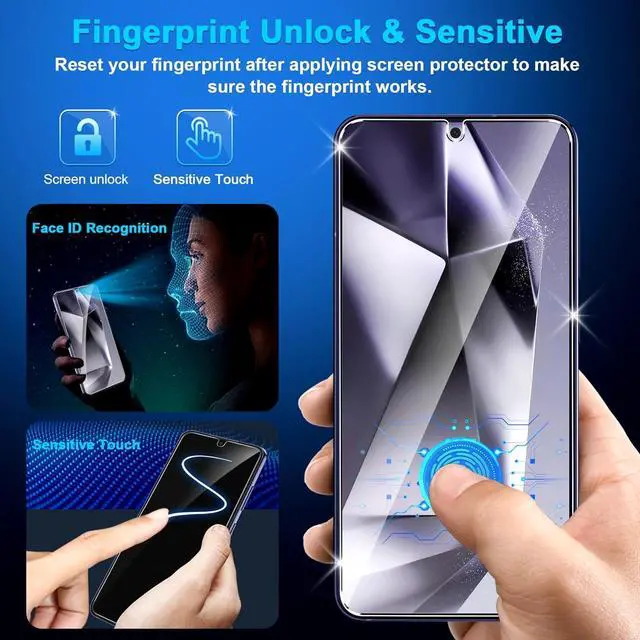 Alt view image 6 of 7 - BONAEVER 3 Pack Glass Screen Protector for Samsung Galaxy S24 [6.2 inch] + 2 Pack Black Camera Lens Protector, 9H Tempered Glass, Fingerprint Unlock, HD Clear Case Friendly Anti-Scratch