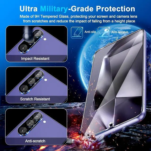 Alt view image 3 of 7 - BONAEVER 3 Pack Glass Screen Protector for Samsung Galaxy S24 [6.2 inch] + 2 Pack Black Camera Lens Protector, 9H Tempered Glass, Fingerprint Unlock, HD Clear Case Friendly Anti-Scratch
