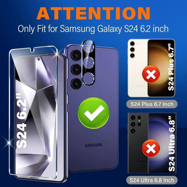 Alt view image 2 of 7 - BONAEVER 3 Pack Glass Screen Protector for Samsung Galaxy S24 [6.2 inch] + 2 Pack Black Camera Lens Protector, 9H Tempered Glass, Fingerprint Unlock, HD Clear Case Friendly Anti-Scratch
