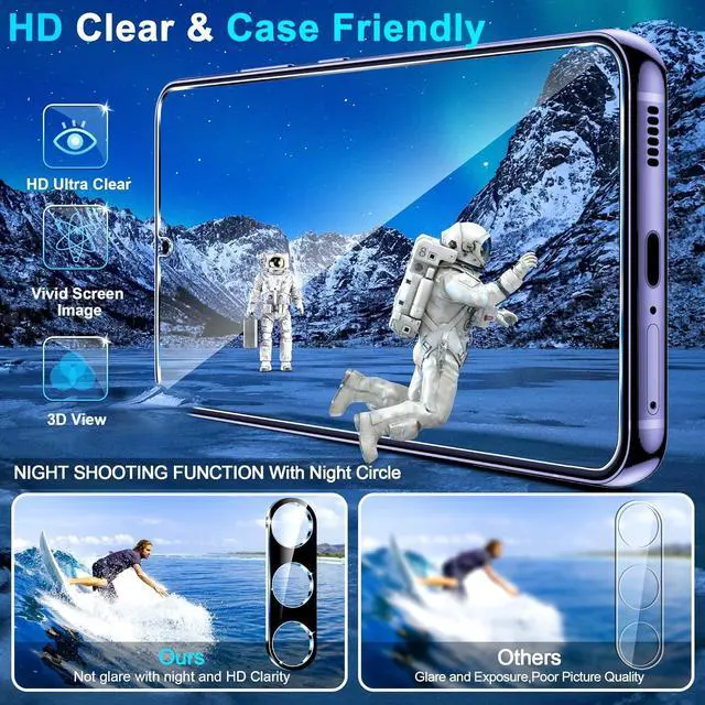 Alt view image 4 of 7 - BONAEVER 3 Pack Glass Screen Protector for Samsung Galaxy S24 [6.2 inch] + 2 Pack Black Camera Lens Protector, 9H Tempered Glass, Fingerprint Unlock, HD Clear Case Friendly Anti-Scratch
