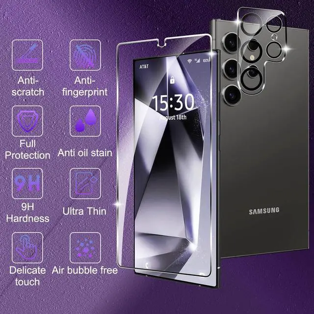 Alt view image 4 of 7 - BONAEVER [3+3 Pack] Glass Screen Protector for Samsung Galaxy S24 Ultra with Camera Lens Protector, 3D Curved, 6.8 inch 9H Tempered Glass for Samsung Galaxy S24 Ultra 5G Glass Screen Protector