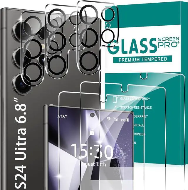 Main image of BONAEVER [3+3 Pack] Glass Screen Protector for Samsung Galaxy S24 Ultra with Camera Lens Protector, 3D Curved, 6.8 inch 9H Tempered Glass for Samsung Galaxy S24 Ultra 5G Glass Screen Protector