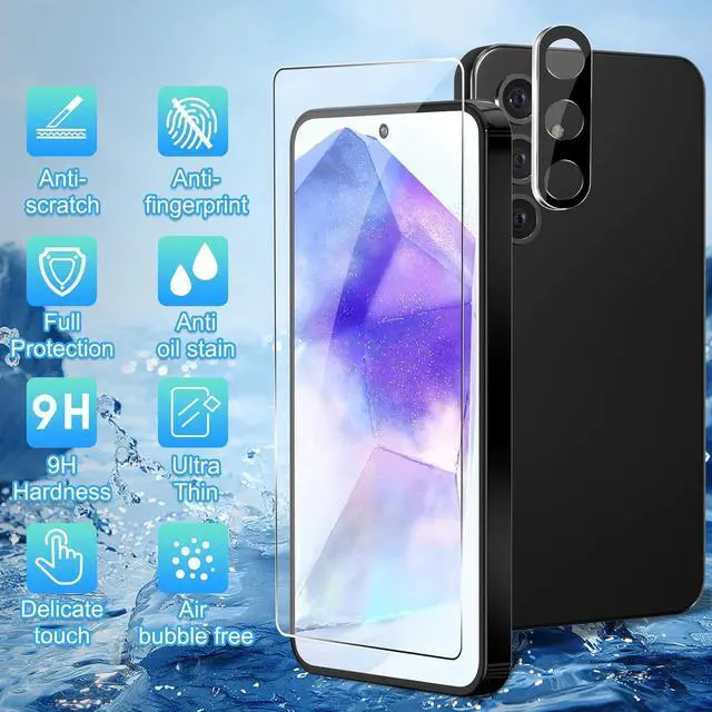 Alt view image 2 of 7 - BONAEVER [3+3 Pack] Glass Screen Protector for Samsung Galaxy A55 with Camera Lens Protector, 3D Curved, 6.6 inch 2024 9H Tempered Glass for Galaxy A55 Glass Screen Protector