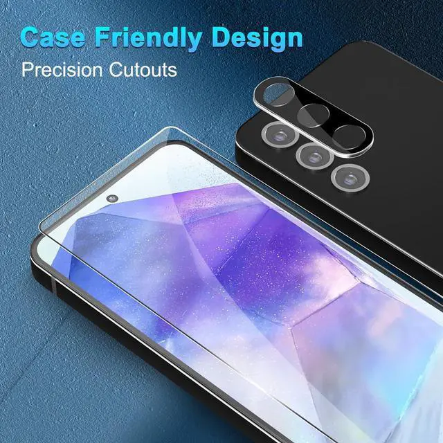 Alt view image 3 of 7 - BONAEVER [3+3 Pack] Glass Screen Protector for Samsung Galaxy A55 with Camera Lens Protector, 3D Curved, 6.6 inch 2024 9H Tempered Glass for Galaxy A55 Glass Screen Protector