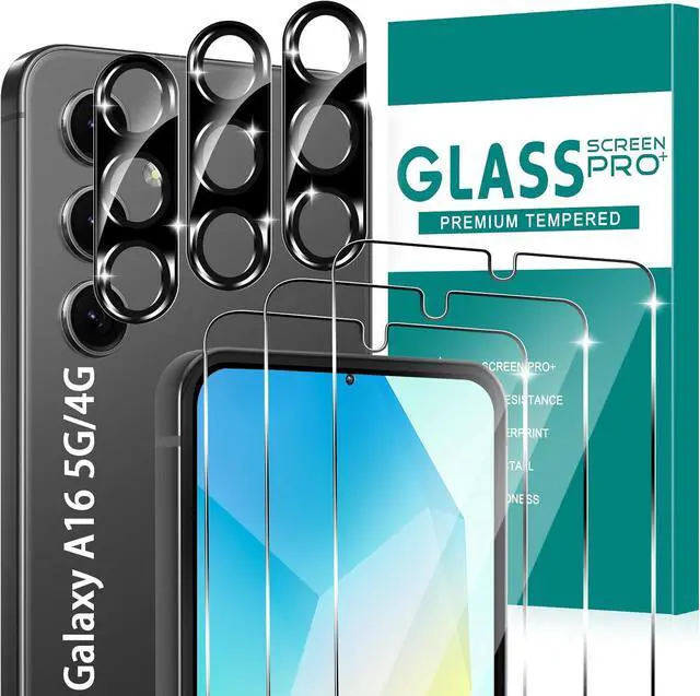 Main image of BONAEVER [3+3 Pack] Glass Screen Protector for Samsung Galaxy A16 with Camera Lens Protector, 3D Curved, 6.6 inch 9H Tempered Glass for Samsung Galaxy A16 Glass Screen Protector