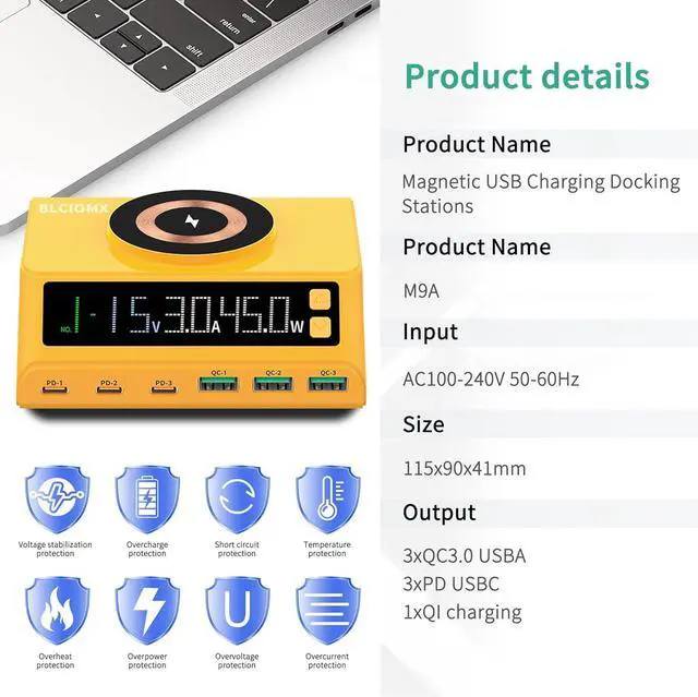 Alt view image 7 of 7 - BONAEVER USB C Charging Station for Multiple Devices,110W 6-Ports GaN Chargers Block,Magnetic Wireless Multi Charging Station Dock for iPod, iPhone, iPad, MacBook,Laptop,Samsung,Tablet, Android