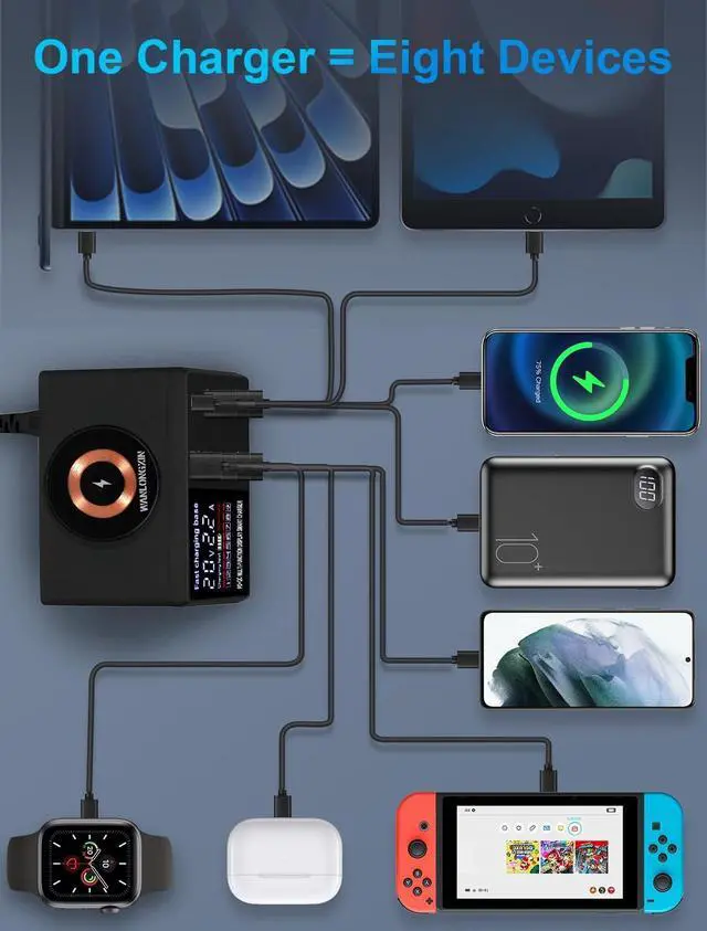 Alt view image 7 of 7 - BONAEVER Multi Charging Station, 110W 8Port Usb Charging Station, Multiple Usb Charger Station, Charging Station for Multiple Devices, Multi Usb Charging Station, Chargers for Multiple Devices