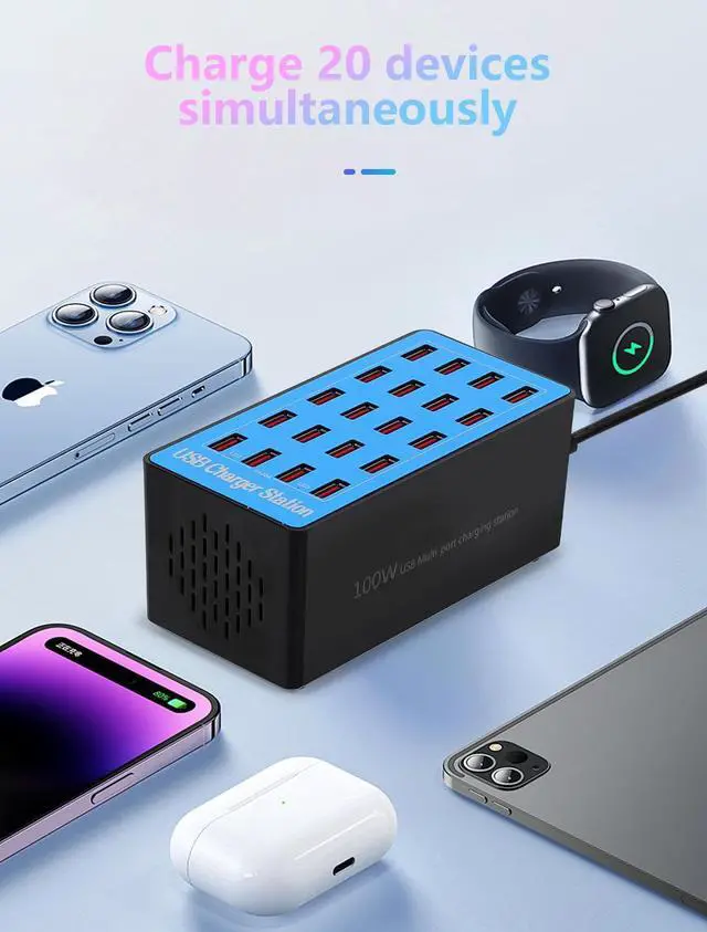 Alt view image 2 of 7 - BONAEVER Charging Station, 100W20Port USB Charging Station, Multiple USB Charger Station, Charging Station for Multiple Devices, Multi USB Charging Station, Chargers for Multiple Devices