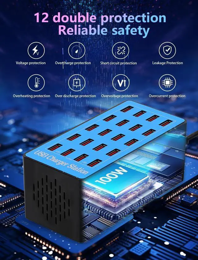 Alt view image 5 of 7 - BONAEVER Charging Station, 100W20Port USB Charging Station, Multiple USB Charger Station, Charging Station for Multiple Devices, Multi USB Charging Station, Chargers for Multiple Devices