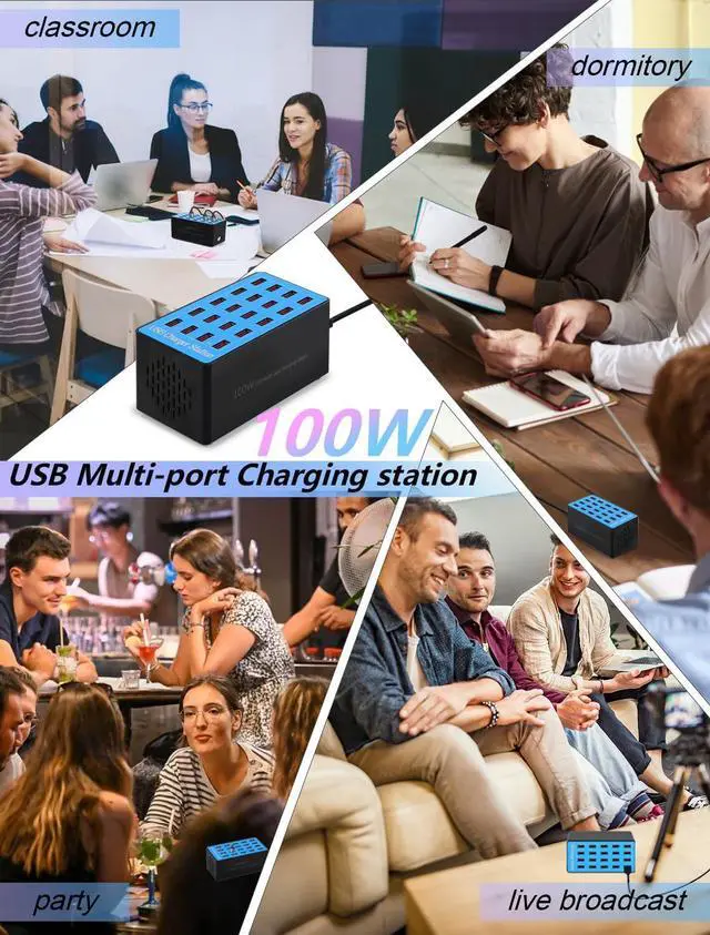 Alt view image 3 of 7 - BONAEVER Charging Station, 100W20Port USB Charging Station, Multiple USB Charger Station, Charging Station for Multiple Devices, Multi USB Charging Station, Chargers for Multiple Devices